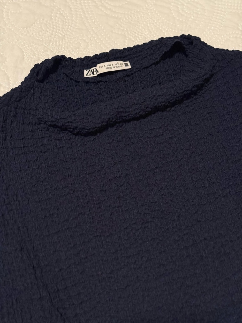 Zara Navy Textured Short Sleeve Boxy Tee S - Picture 4 of 9